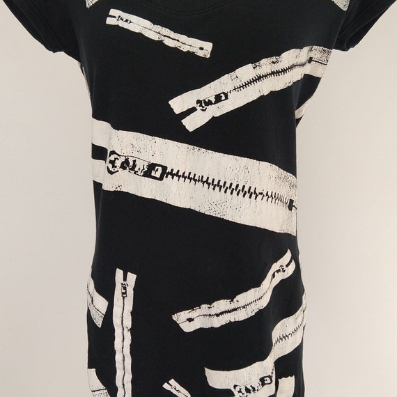 Vintage 90's Zipper Print Mini Dress Size S Black… - image 4