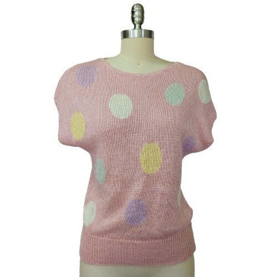 Blue sweater with shop pink polka dots