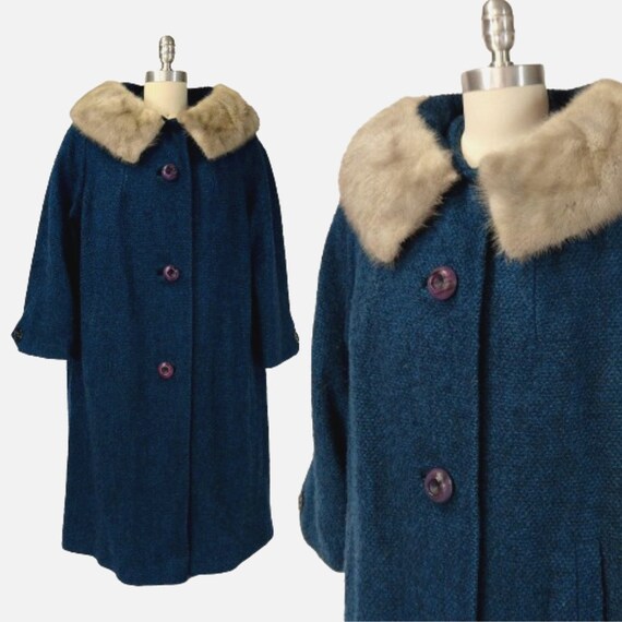 VTG Bettijean 50s 60s Fur Collar Swing Coat Size … - image 1