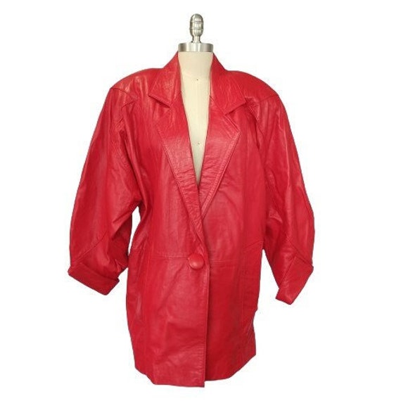 Vintage 80s Women's Red Leather Jacket Size S Ove… - image 1