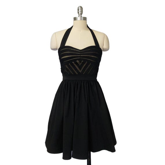 Vintage Y2K City Triangles Little Black Halter Dress Size 5 XS Fit & Flare Mini
