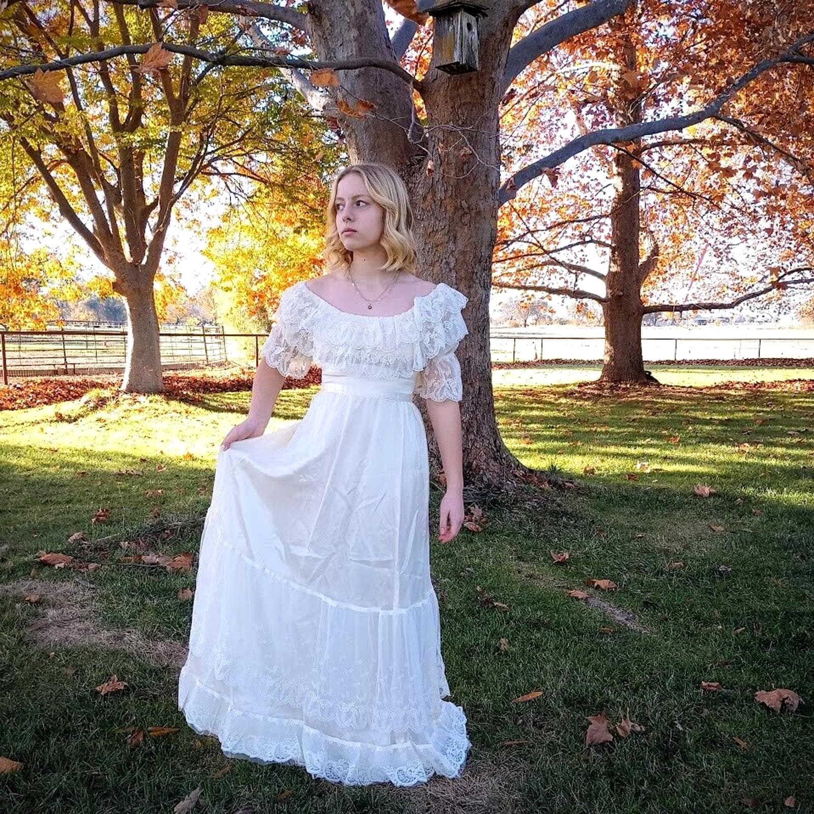Vintage 70s Gunne Sax Wedding Dress: Lace Tulle Maxi, Renaissance