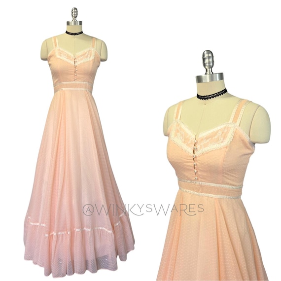Gunne Sax Pink Maxi Dress Size S 9 Lace Prairie S… - image 1