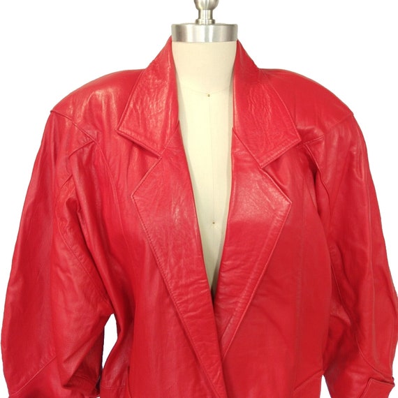 Vintage 80s Women's Red Leather Jacket Size S Ove… - image 2