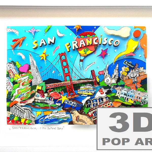 San Francisco USA 3D pop art bild gerahmt personalisierbar skyline golden gate bridge limited edition fine art bunt
