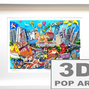 Bangkok thailand 3d pop art shadow box cityscape wall art framed limited edition fine art image 1