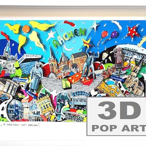 Aachen germany 3d pop art artwork cityscape cathedral framed german wall art fine art limited edition personalization