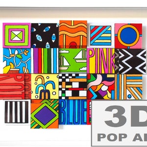 3D pop art colourful abstract geometric painting wall art mixed media fine art personalizable