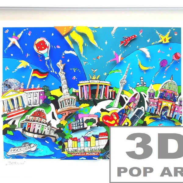 Berlin 3D pop art kunst städte wand bild gerahmt fine art Reichstag Brandenburger Tor limited edition personalisierbar 3D konstruktion