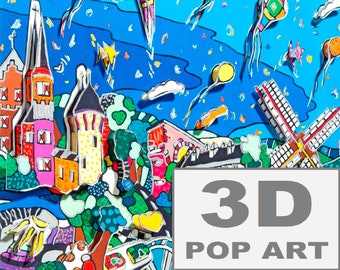 Mechernich Eifel 3D pop art Bild gerahmt Burg Satzvey geschenk souvenir papier kunst