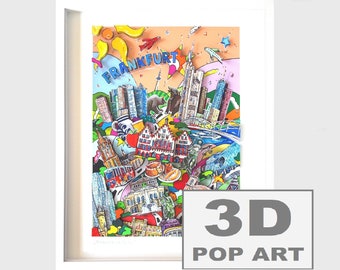 Frankfurt Main 3D pop art bild skyline personalisiert fine art 3D konstruktion personalisierbar limited edition mixed media