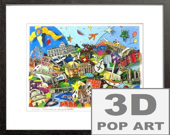 Aachen 3D pop art bild bunt souvenir geschenk stadtansicht bunte bilder personalisierbar skyline