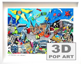 Aachen germany 3d pop art artwork cityscape cathedral framed german wall art fine art limited edition personalization