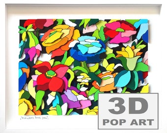 blumenbild 3D pop art blumen bild mit rahmen bunt personalisierbar blumenbilder gerahmt bunte bilder blumengemälde fine art limited edition