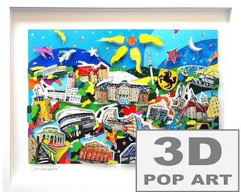 Stuttgart 3d pop art bild skyline gerahmt wandbild fine art limited edition