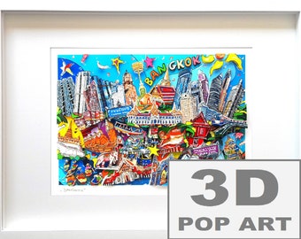 Bangkok thailand 3d pop art shadow box cityscape wall art framed limited edition fine art