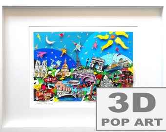 Paris 3D pop art bild skyline gerahmt personalisierbar fine art limited edition Eiffelturm bunt