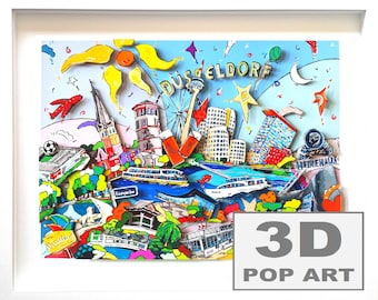 Düsseldorf 3D pop art bild skyline gerahmt fine art limited edition 3D mixed media