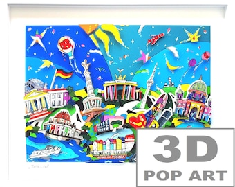 Berlin germany 3d pop art cityscape framed artwork fine art limited edition Reichstag Brandenburg Gate personalizable