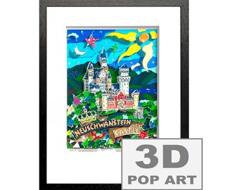 Neuschwanstein castle germany bavaria artwork fine art 3D pop art framed german wall art limited edition personalizable