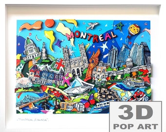 Montreal Canada 3D pop art artwork cityscape wall art fine art  3d construction limited edition personalizable