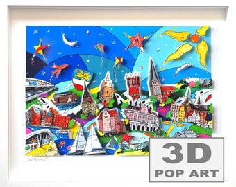 Rostock 3D pop art bild ostsee skyline personalisierbar fine art limited edition 3D mixed media