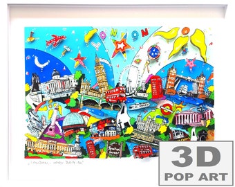 London 3d pop art framed wall art colourful cityscape artwork personalizable fine art limited edition