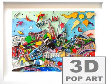Dublin Irland 3D pop art bild wandbild städtebilder kunst gerahmt fine art limited edition personalisierbar