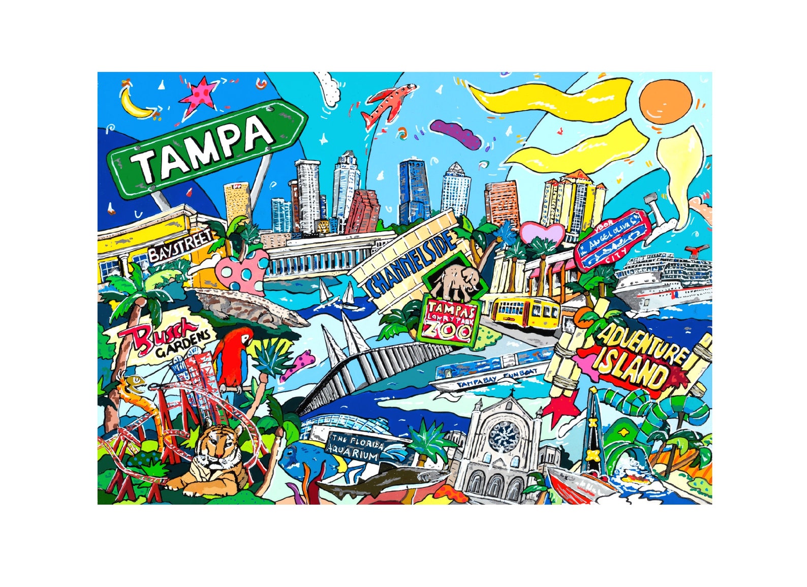 Tampa Skyline Florida Fine Art Print Giclee Tampa Bay Usa Etsy