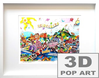 Heidelberg 3D pop art wand bild gerahmt 3D konstruktion kunst fine art limited edition