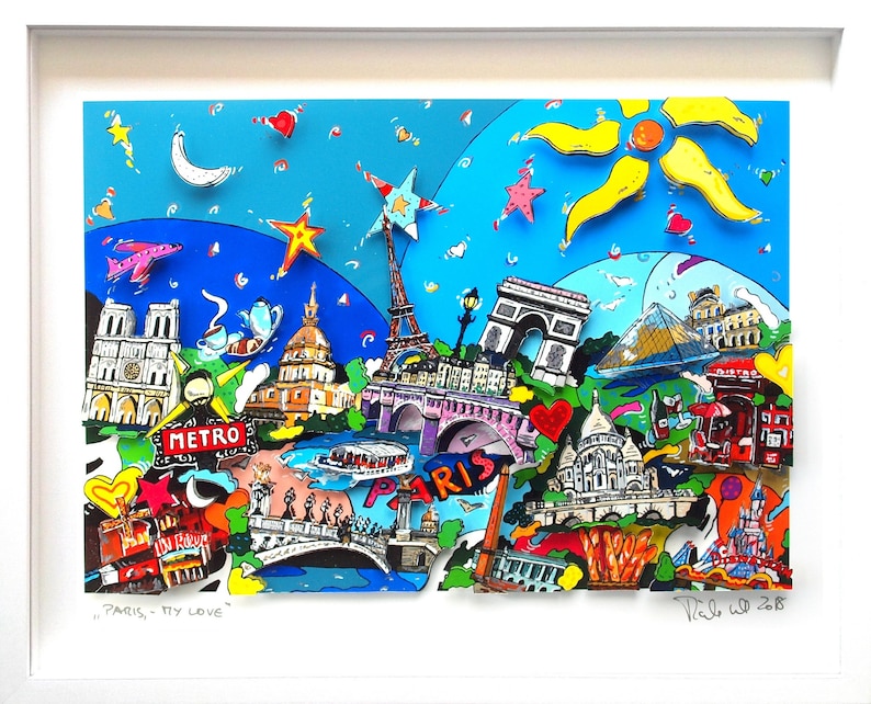 Paris France 3d Pop Art Wall Art Cityscape Artwork Framed Fine Etsy