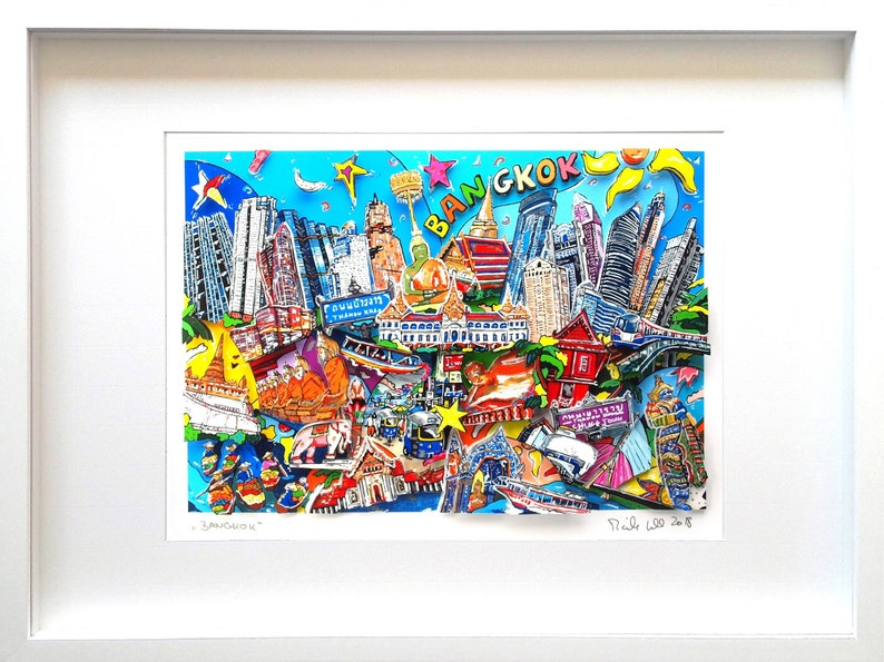 Bangkok thailand 3d pop art shadow box cityscape wall art framed limited edition fine art image 10