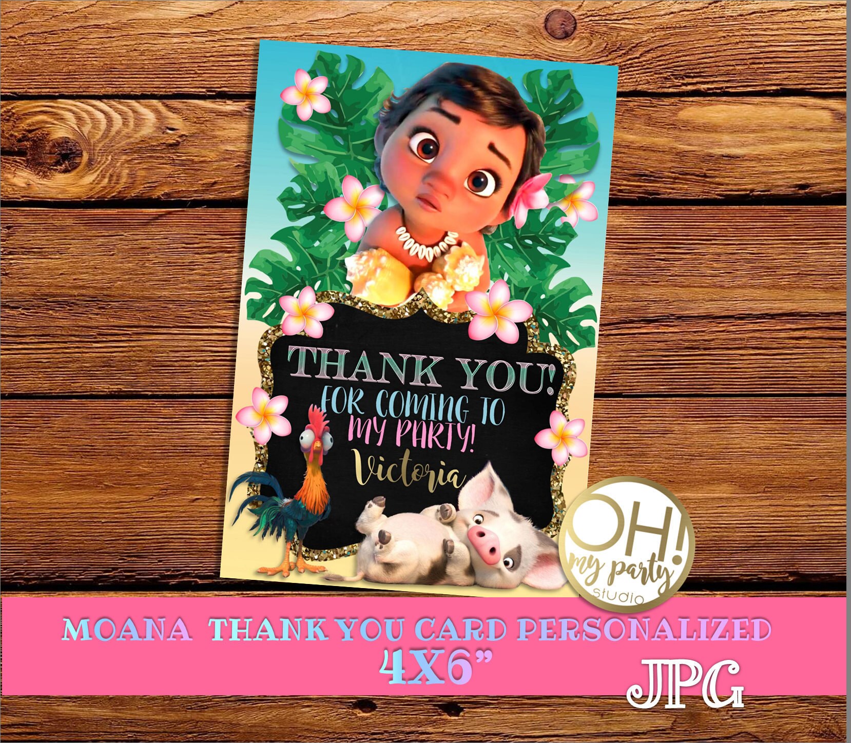 Thank you card Moana BabyMoana birthday invitation moana | Etsy