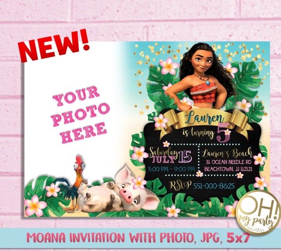 Moana Invitation With Photomoana Birthday Invitationmoana Etsy