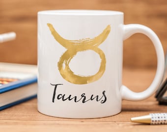 Taurus Zodiac Mug: Minimalist Astrology Star Sign Ceramic Coffee Cup with Celestial Design