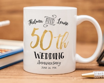 Personalisierte Tasse zum 50. Hochzeitstag: Benutzerdefinierte Name und Datum Keramik Kaffeetasse