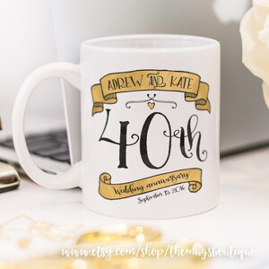 Personalised 40th Wedding Anniversary Mug: Custom Names and Date Ruby Ceramic Coffee Cup