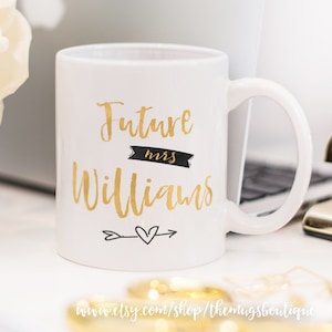 Future Mrs Mug: Personalised Name Ceramic Coffee Cup with Engagement Design