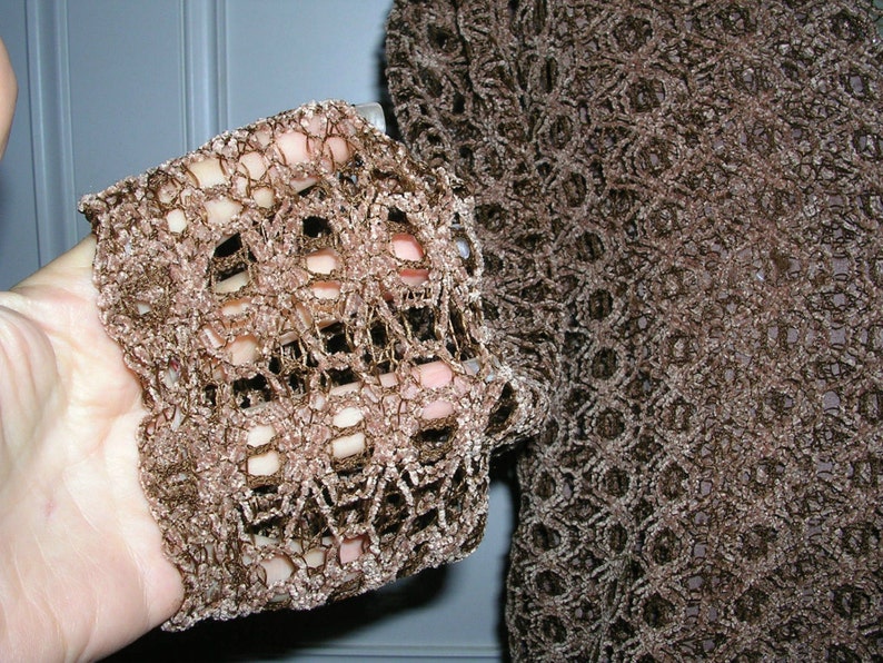 ft Vintage 80/'s chocolate brown velvety crocheted /& beaded embellished stunning ladies twinset top + cardigan lovely buttons size: medium