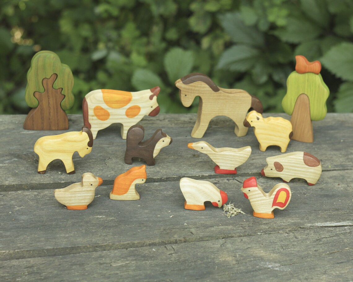 Farm Animals Toy Set Waldorf Wooden Toys Motor Skills Animal Etsy