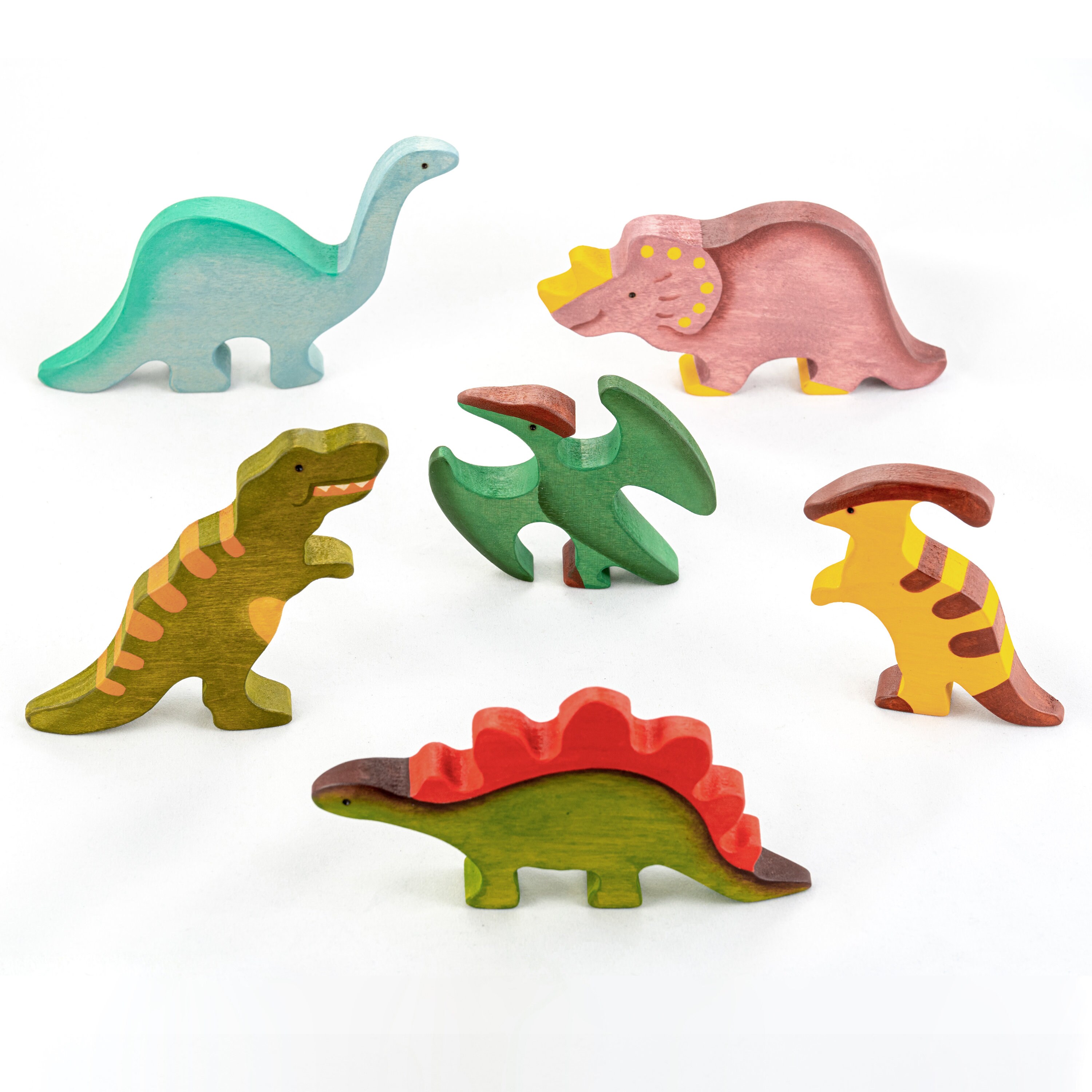 Wooden Dinosaurs Toy Set 6 Items Animal Toys Waldorf Wooden Etsy