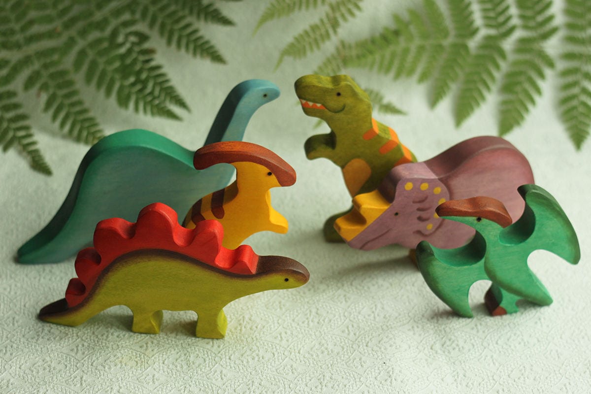 Wooden Dinosaurs Toy Set 6 Items Animal Toys Waldorf Wooden Etsy