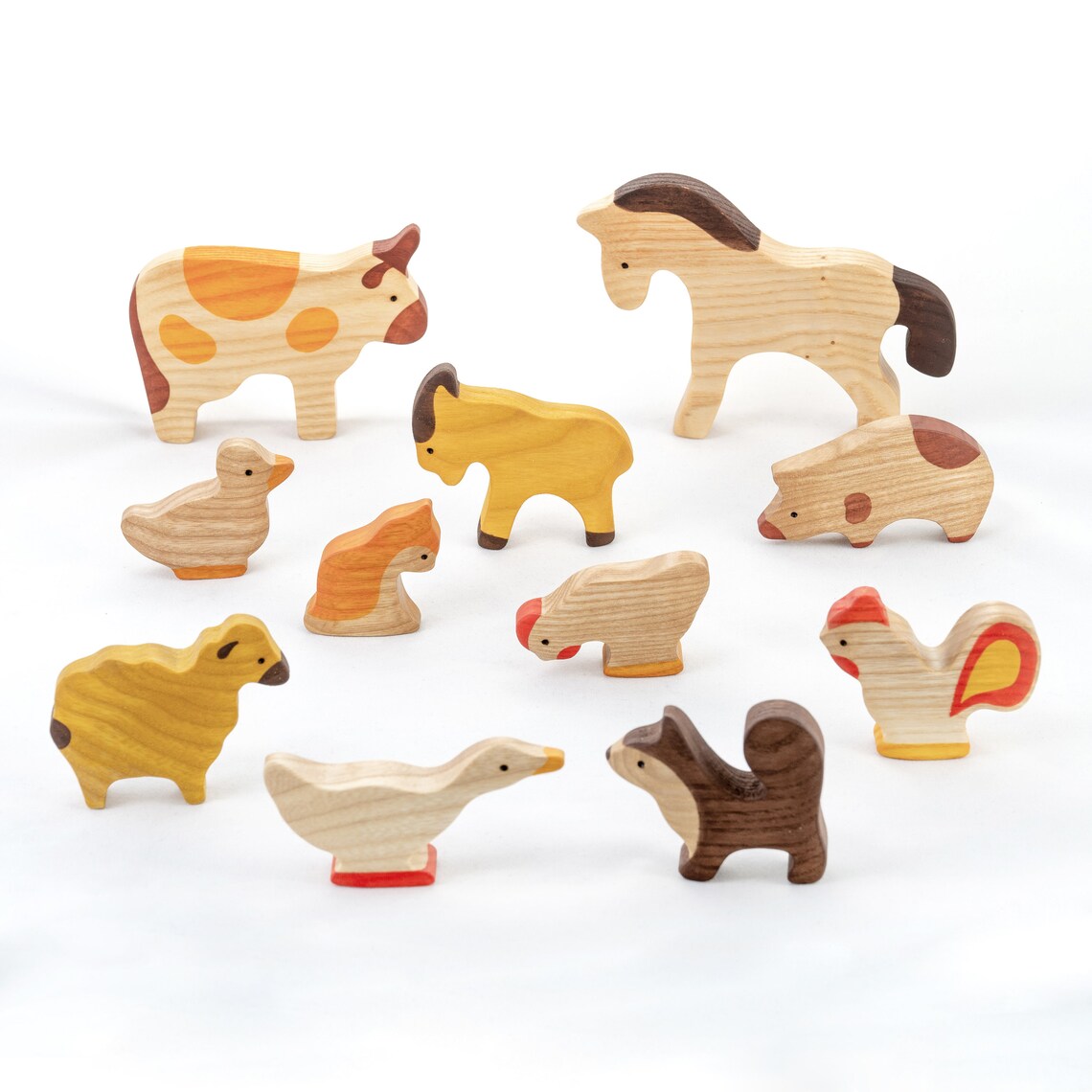 Farm Animals Toy Set Waldorf Wooden Toys Motor Skills Animal Etsy