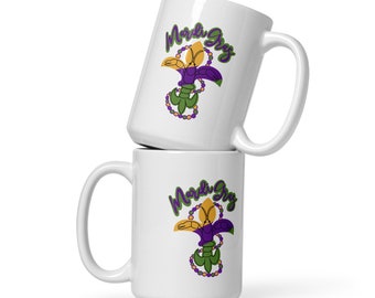 Mardi Gras Crawfish Fleur de Lis White glossy mug