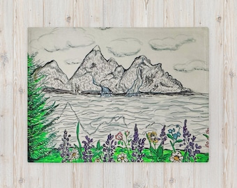 Elizabeth’s mountain landscape painting on Throw Blanket