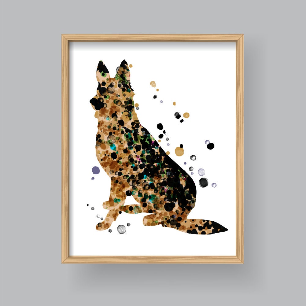 German Shepherd Wall Art Printable Watercolor Silhouette Home Decor Kids Nursery 415