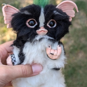 Handmade Needle Felted Gizmo Mogwai Gremlin in Punk Rock Style