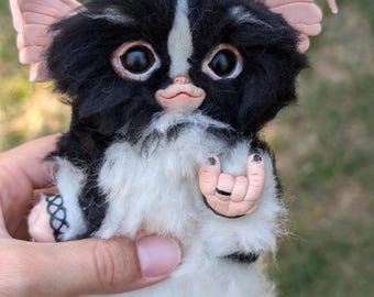 Handmade Needle Felted Gizmo Mogwai Gremlin in Punk Rock Style