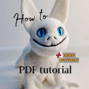 May include: A white, furry, cat-like creature with blue eyes and a mischievous grin. The text "How to" is written above the creature, and "PDF tutorial" is written below. The text "+ CHAT SUPPORT" is in a red box on the right side of the image.