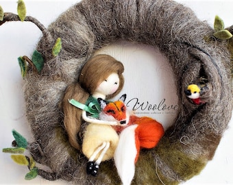 Waldorf art doll/fairy doll/felt fairy decor/fox ornament/fox statue/felt wreath/needle felted animal/bird sculpture/wall tree decor